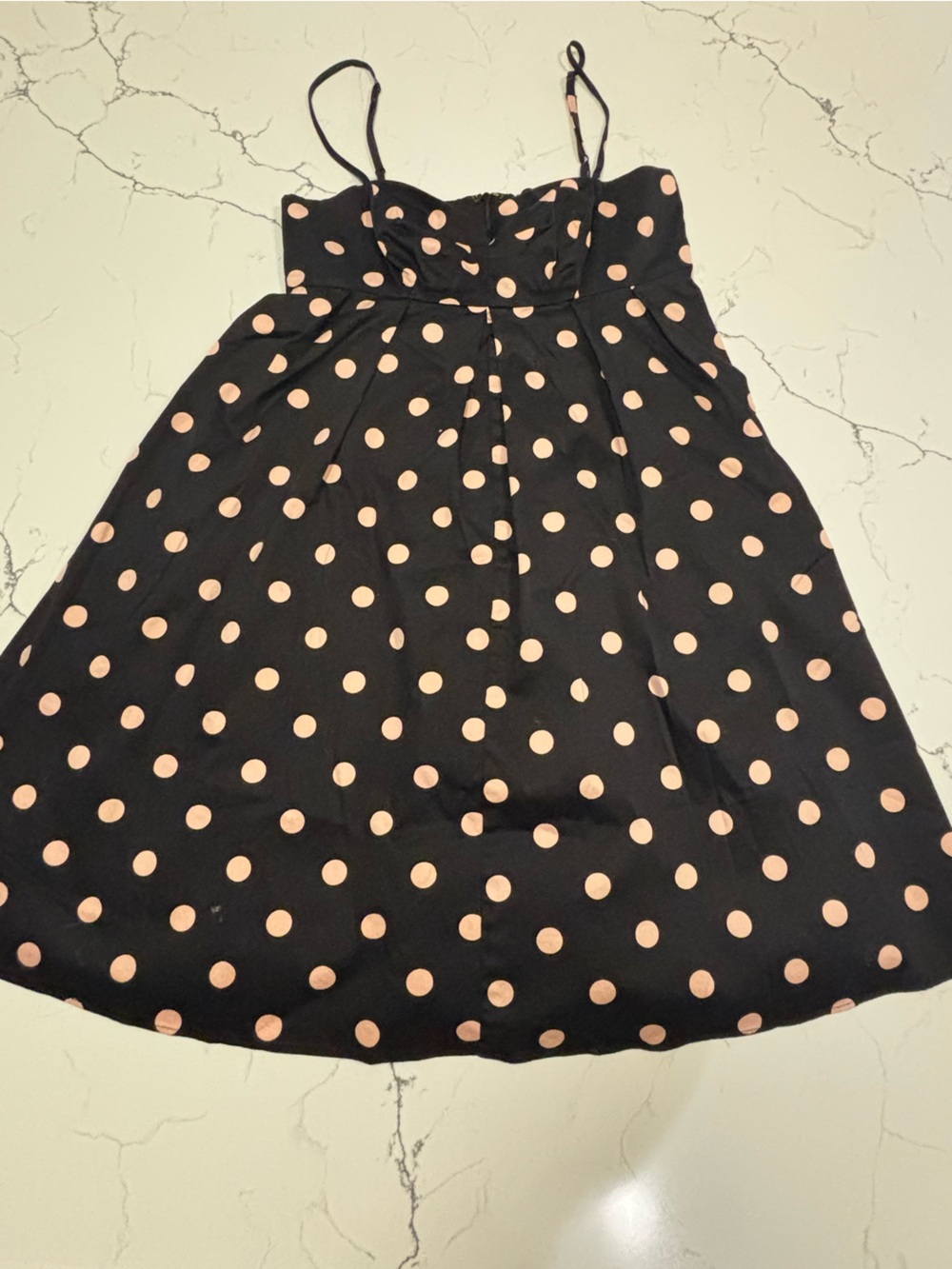 Betsey Johnson Black Skater Dress with Peach Polka Dots sz 2